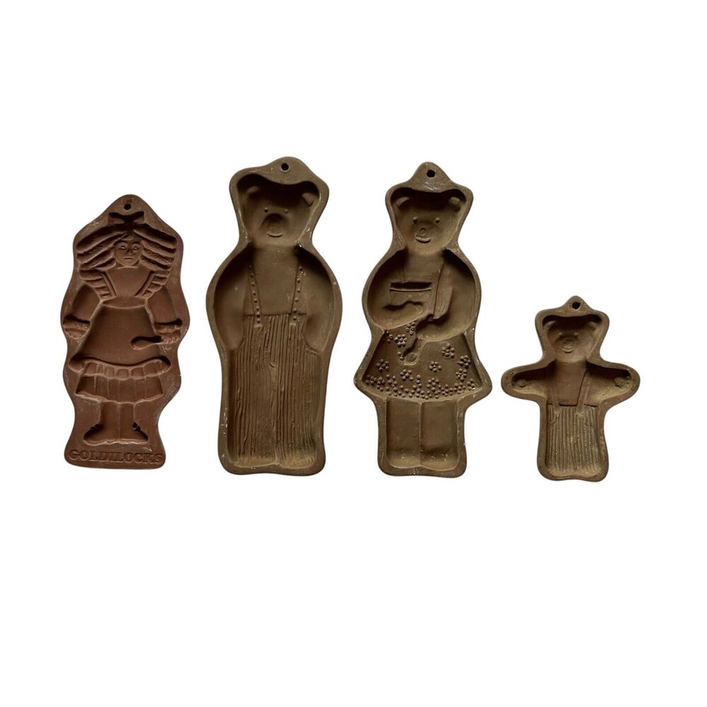 Hartstone Stoneware‎ Cookie Molds Goldilocks Papa Mama Baby Bear Lot of 4